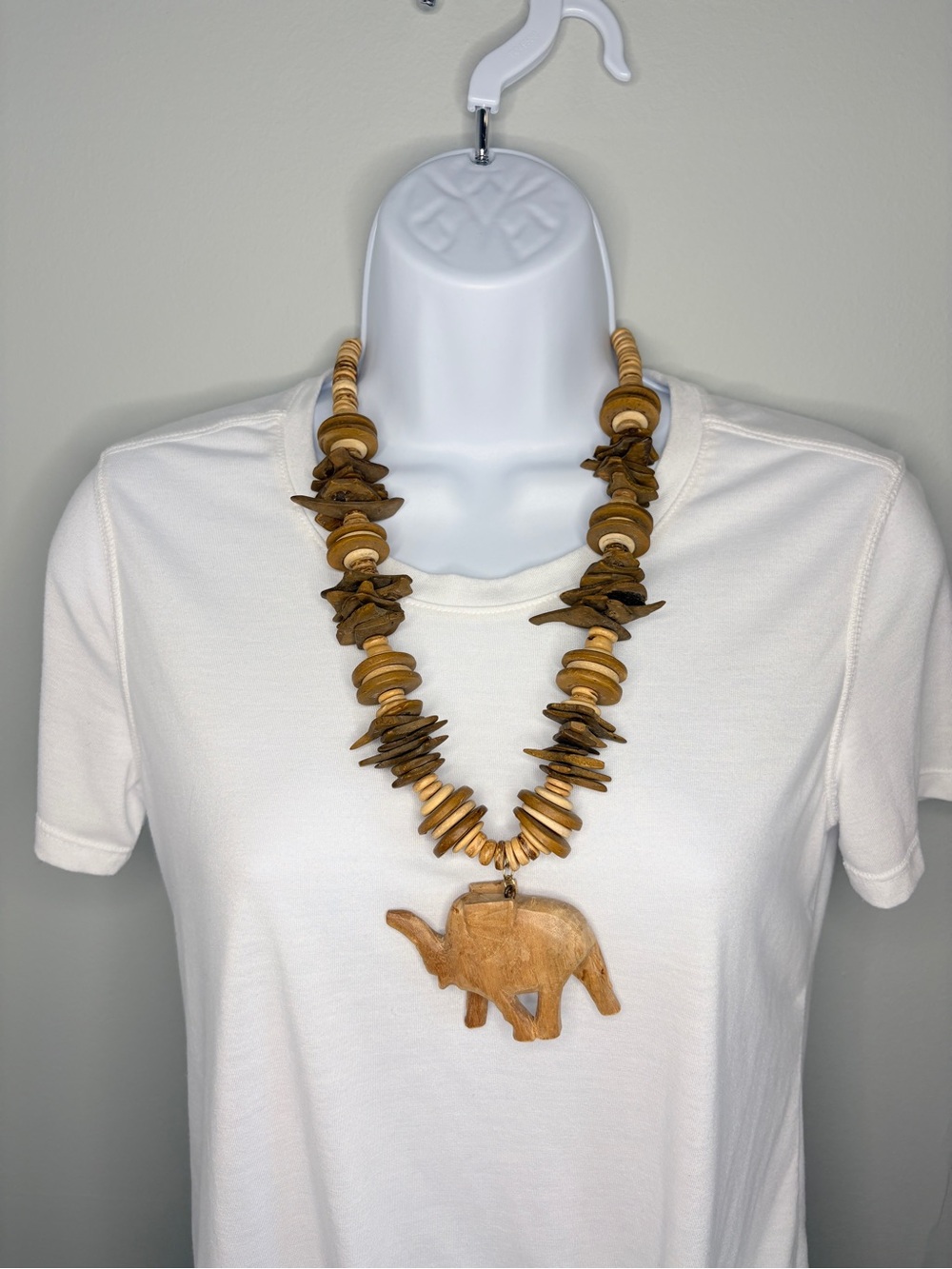 Handcrafted Brown Wooden Elephant Pendant Necklace - Women Jewelry